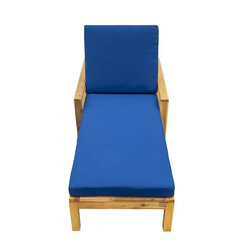 Outdoor Patio Acacia Wood Daybed Lounge Chair with Adjustable Backrest