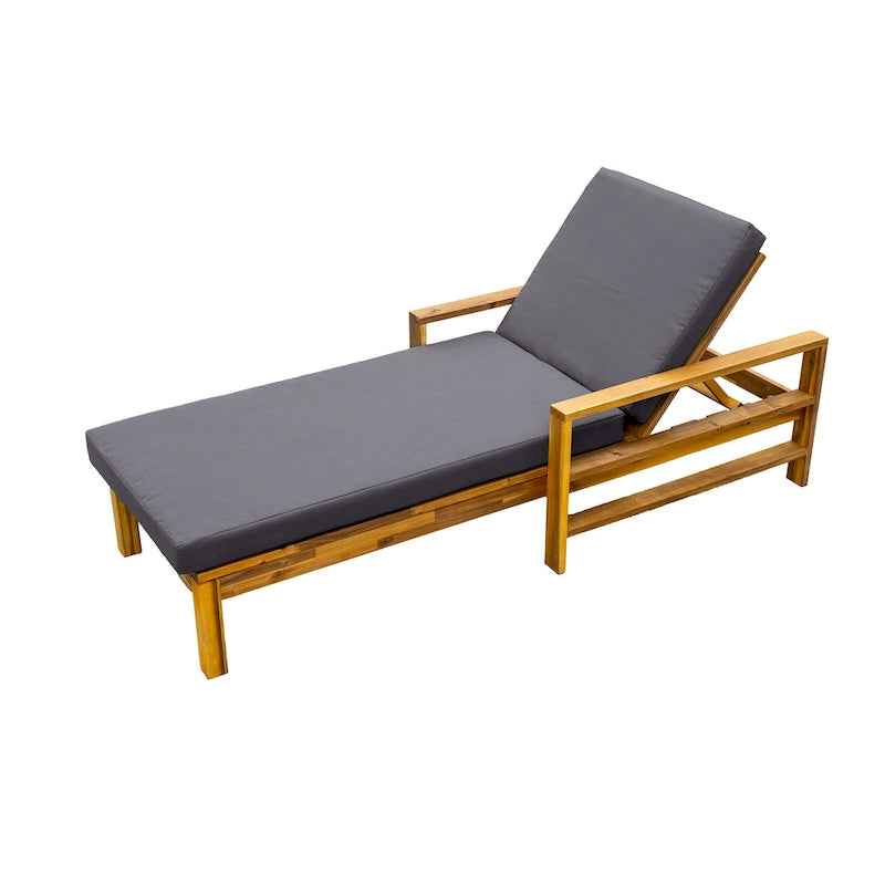 Outdoor Patio Acacia Wood Daybed Lounge Chair with Adjustable Backrest