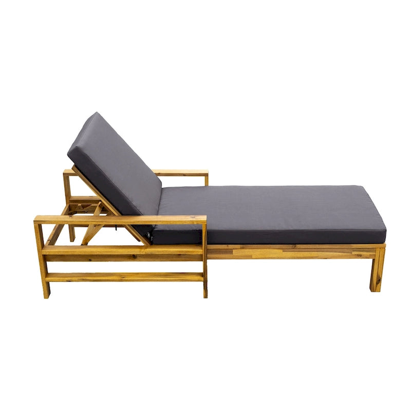 Outdoor Patio Acacia Wood Daybed Lounge Chair with Adjustable Backrest