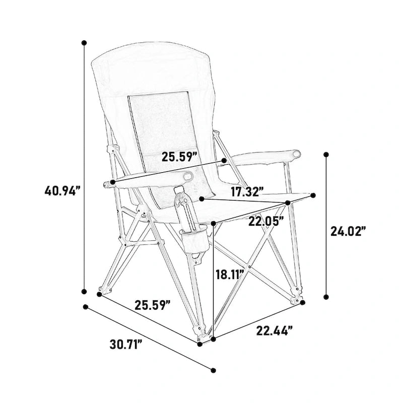 Chaise pliable portable avec porte-gobelet, supporte 113 kg