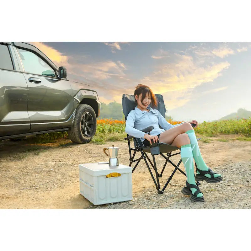 Chaise pliable portable avec porte-gobelet, supporte 113 kg