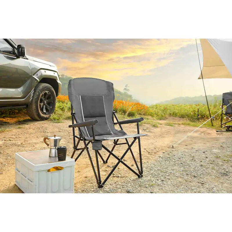 Chaise pliable portable avec porte-gobelet, supporte 113 kg