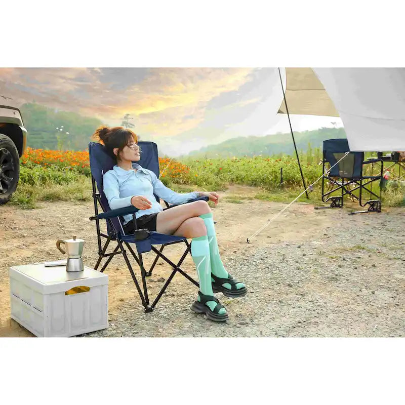 Chaise pliable portable avec porte-gobelet, supporte 113 kg