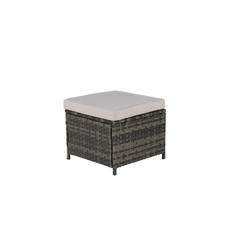 Ensembles de conversation de patio en osier et rotin d'extérieur 3 pièces avec deux poufs pour jardin, balcon