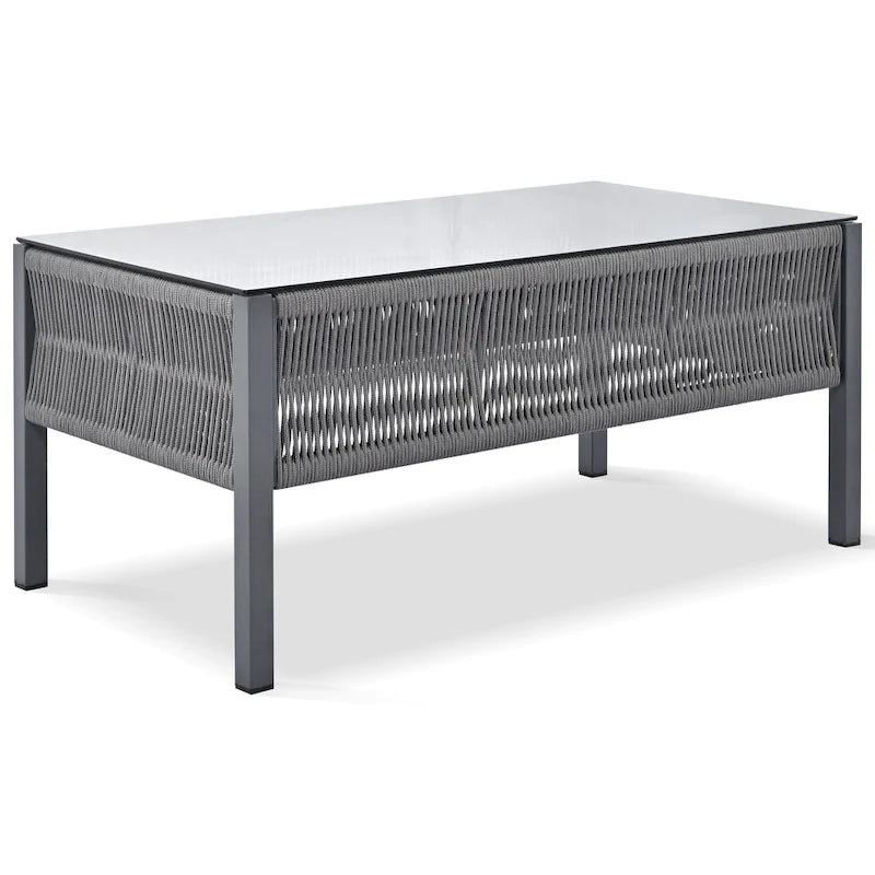 Ensemble de conversation 4 pièces de patio extérieur en corde avec table en verre trempé