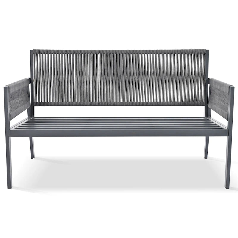 Ensemble de conversation 4 pièces de patio extérieur en corde avec table en verre trempé
