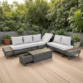 Ensemble de canapé sectionnel 6 pièces en rotin pour terrasse extérieure avec siège réglable, table d'appoint, table basse avec seau à glace