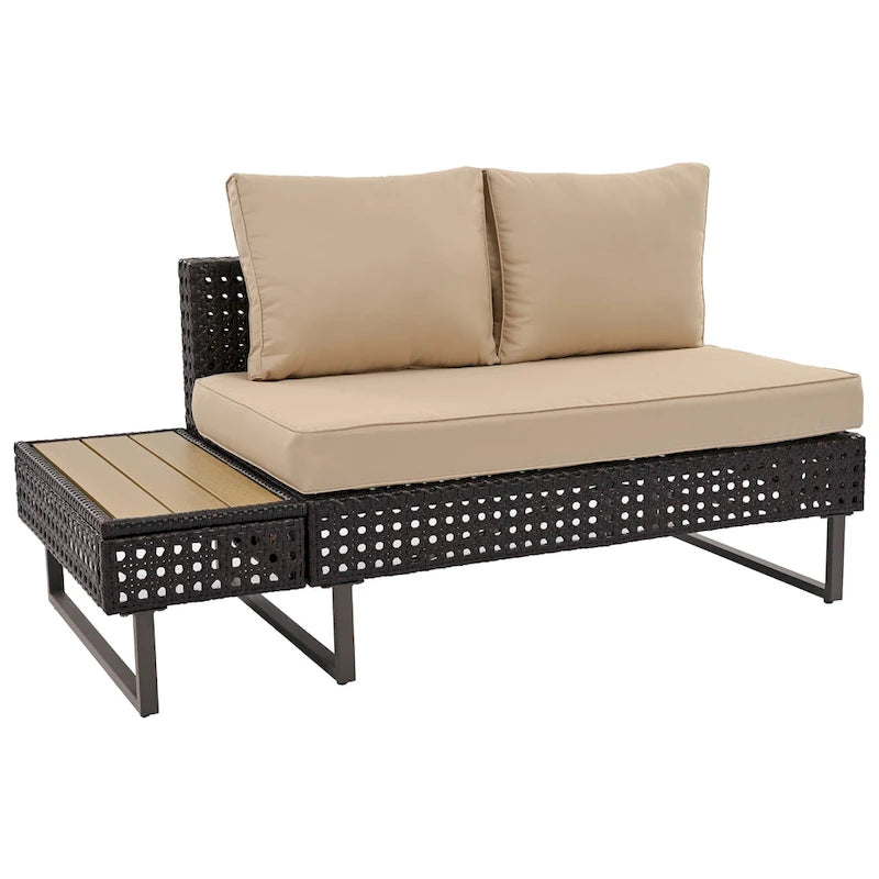 Ensemble de canapé sectionnel 6 pièces en rotin pour terrasse extérieure avec siège réglable, table d'appoint, table basse avec seau à glace