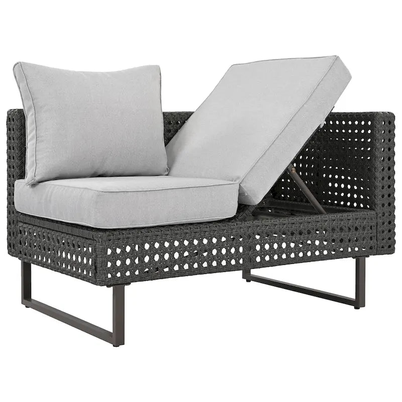 Ensemble de canapé sectionnel 6 pièces en rotin pour terrasse extérieure avec siège réglable, table d'appoint, table basse avec seau à glace