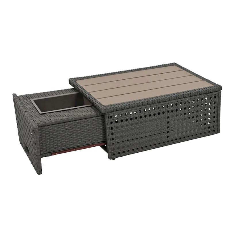 Ensemble de canapé sectionnel 6 pièces en rotin pour terrasse extérieure avec siège réglable, table d'appoint, table basse avec seau à glace