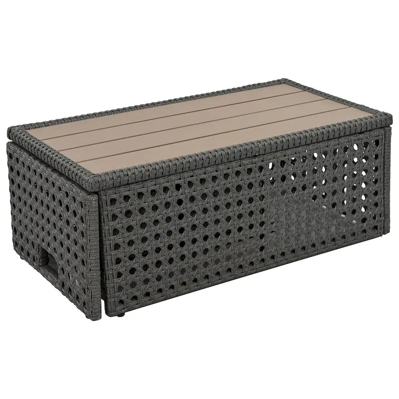 Ensemble de canapé sectionnel 6 pièces en rotin pour terrasse extérieure avec siège réglable, table d'appoint, table basse avec seau à glace