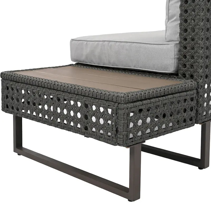 Ensemble de canapé sectionnel 6 pièces en rotin pour terrasse extérieure avec siège réglable, table d'appoint, table basse avec seau à glace