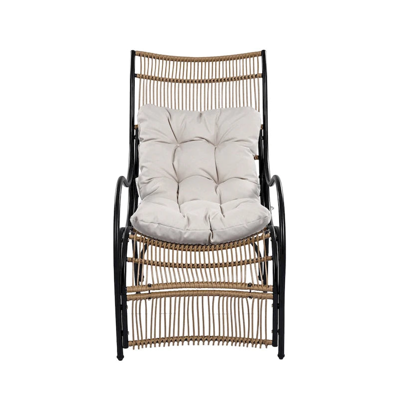 Ensemble de mobilier de patio en osier 3 pièces avec chaise longue, chaises de balcon, table et coussins, pouf