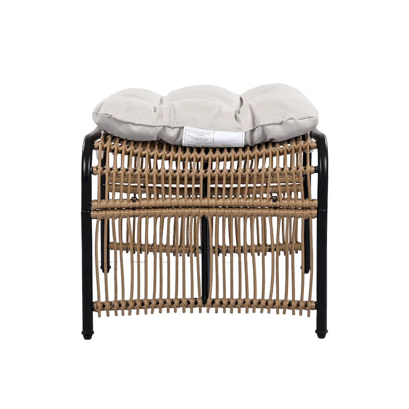 Ensemble de mobilier de patio en osier 3 pièces avec chaise longue, chaises de balcon, table et coussins, pouf