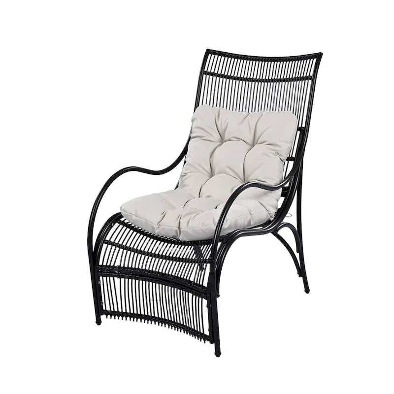Ensemble de mobilier de patio en osier 3 pièces avec chaise longue, chaises de balcon, table et coussins, pouf