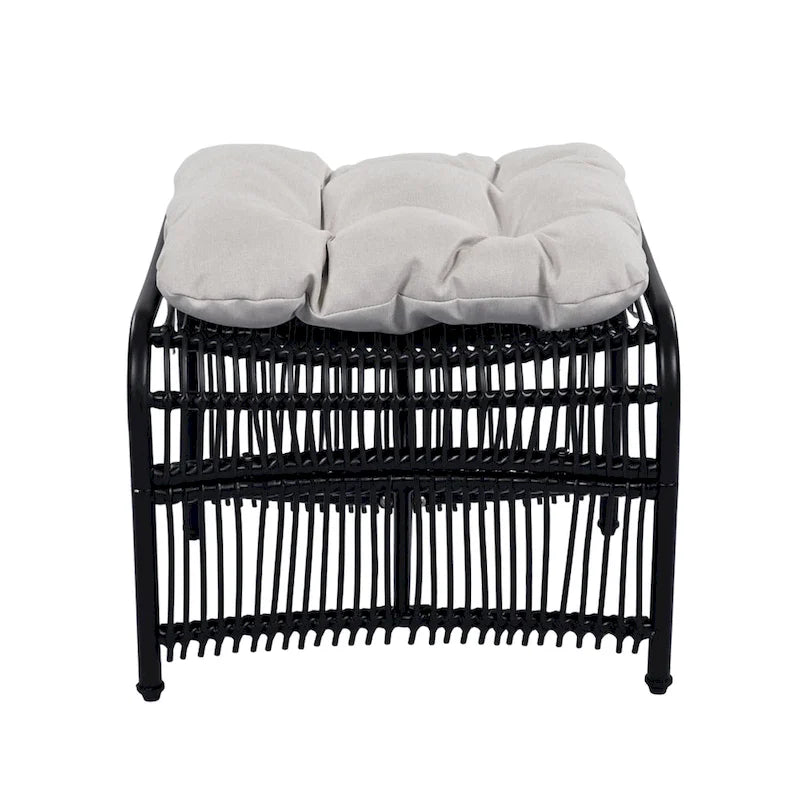 Ensemble de mobilier de patio en osier 3 pièces avec chaise longue, chaises de balcon, table et coussins, pouf