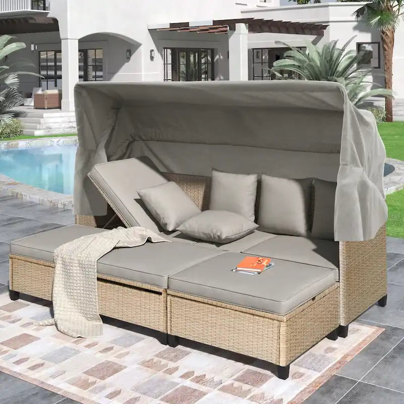 Ensemble de salon de jardin 4 pièces en résine tressée anti-UV