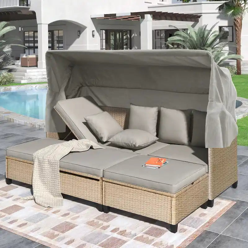 Ensemble de salon de jardin 4 pièces en résine tressée anti-UV