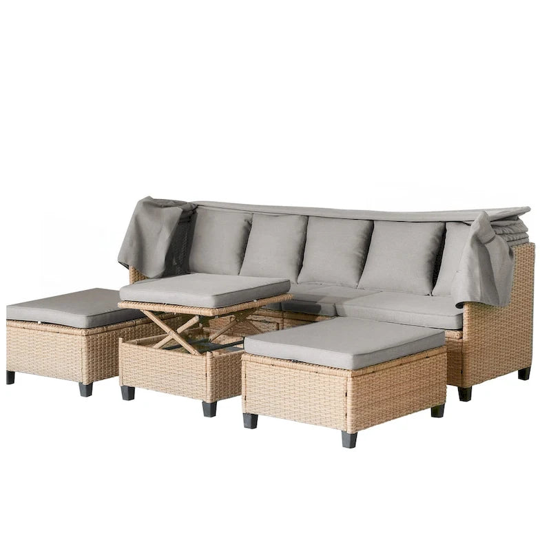 Ensemble de salon de jardin 4 pièces en résine tressée anti-UV