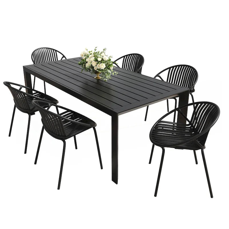Ensemble de salle à manger d'extérieur moderne en métal et polypropylène, 7 pièces
