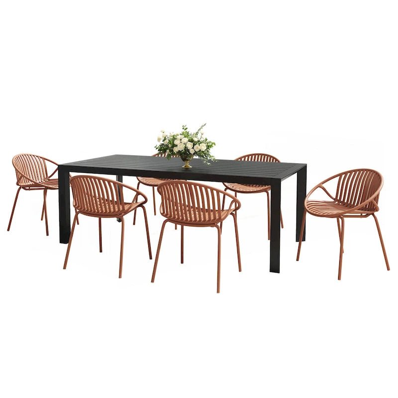 Ensemble de salle à manger d'extérieur moderne en métal et polypropylène, 7 pièces