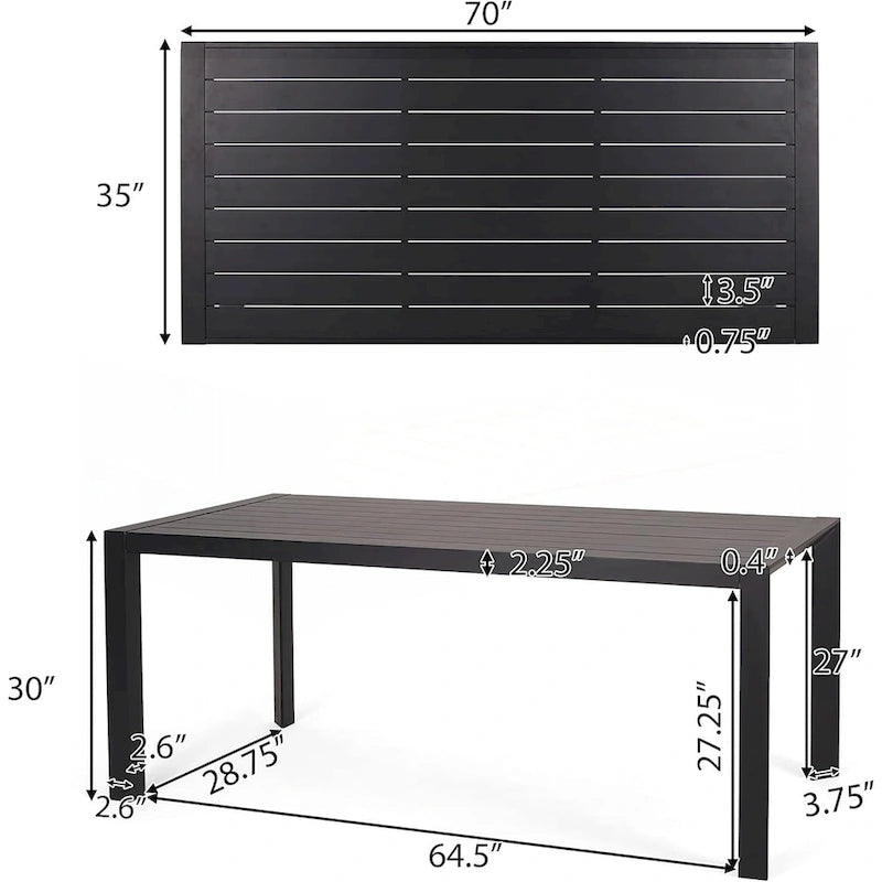 Ensemble de salle à manger d'extérieur moderne en métal et polypropylène, 7 pièces