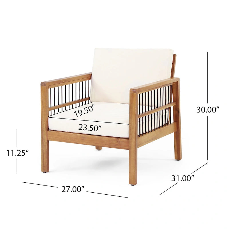 Fauteuil de jardin Roomfitters en bois d'acacia et osier avec assise profonde et coussin pour véranda ou jardin, teck+beige