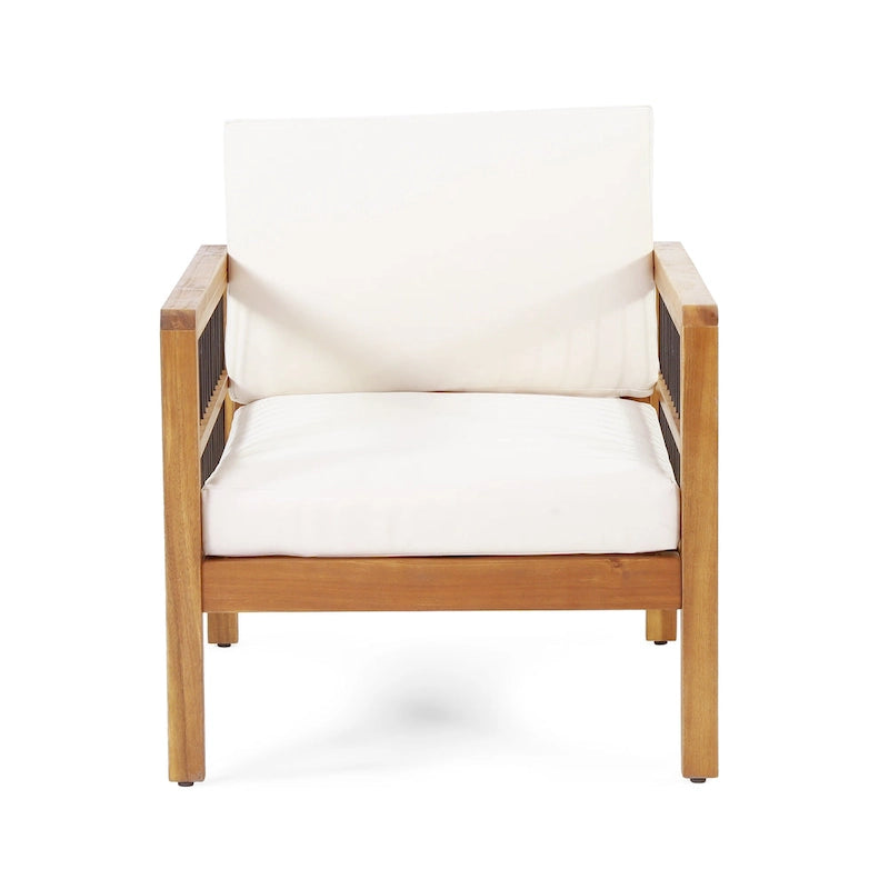 Fauteuil de jardin Roomfitters en bois d'acacia et osier avec assise profonde et coussin pour véranda ou jardin, teck+beige