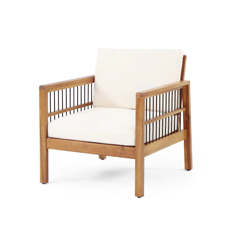Fauteuil de jardin Roomfitters en bois d'acacia et osier avec assise profonde et coussin pour véranda ou jardin, teck+beige