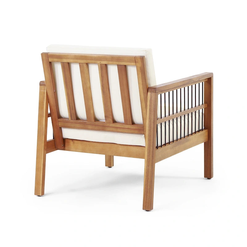 Fauteuil de jardin Roomfitters en bois d'acacia et osier avec assise profonde et coussin pour véranda ou jardin, teck+beige