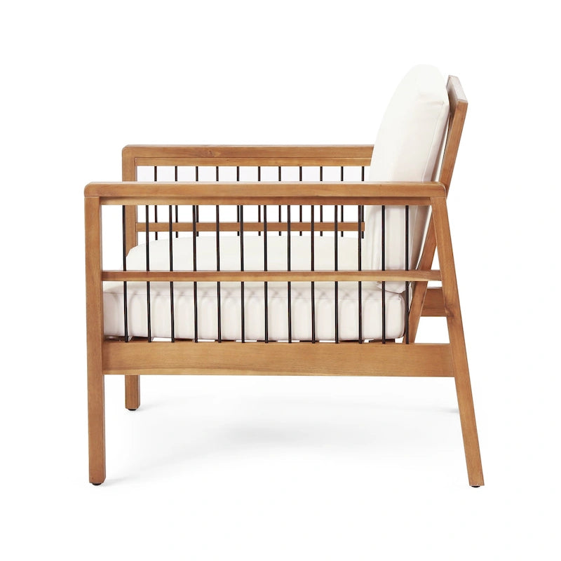 Fauteuil de jardin Roomfitters en bois d'acacia et osier avec assise profonde et coussin pour véranda ou jardin, teck+beige