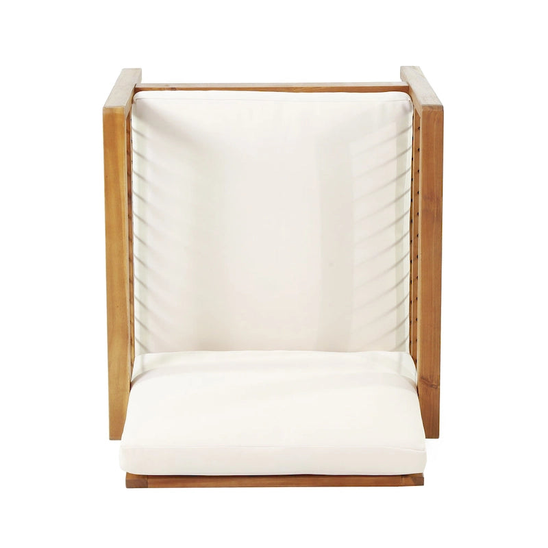 Fauteuil de jardin Roomfitters en bois d'acacia et osier avec assise profonde et coussin pour véranda ou jardin, teck+beige