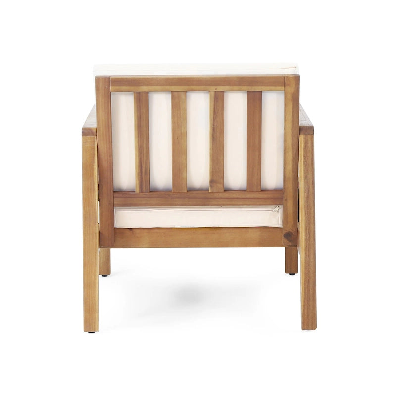 Fauteuil de jardin Roomfitters en bois d'acacia et osier avec assise profonde et coussin pour véranda ou jardin, teck+beige