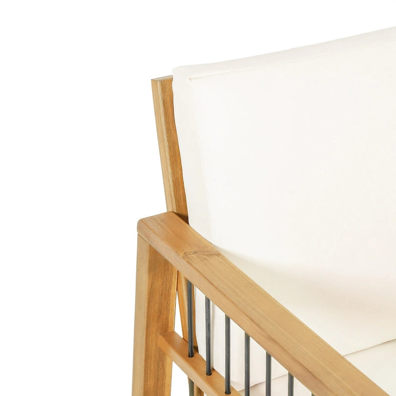 Fauteuil de jardin Roomfitters en bois d'acacia et osier avec assise profonde et coussin pour véranda ou jardin, teck+beige