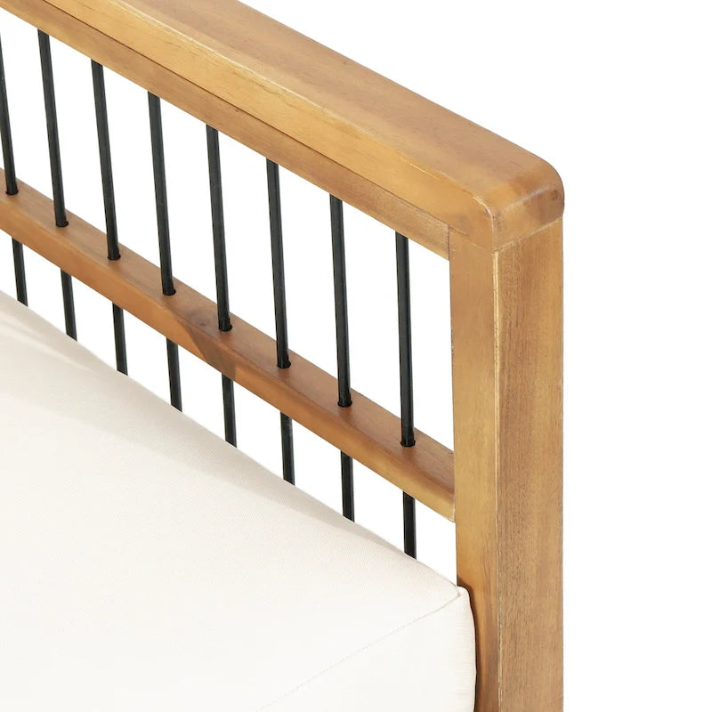 Fauteuil de jardin Roomfitters en bois d'acacia et osier avec assise profonde et coussin pour véranda ou jardin, teck+beige