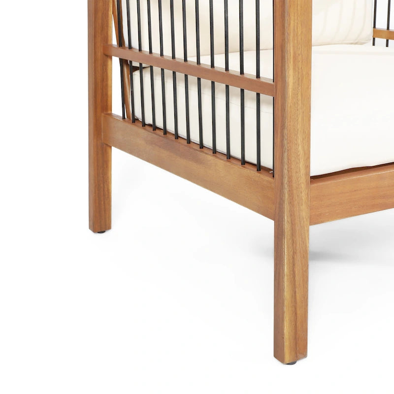 Fauteuil de jardin Roomfitters en bois d'acacia et osier avec assise profonde et coussin pour véranda ou jardin, teck+beige