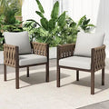 Roomfitters – Lot de 2 fauteuils de jardin en métal avec coussins, mobilier de jardin profond avec accoudoirs, marron + gris
