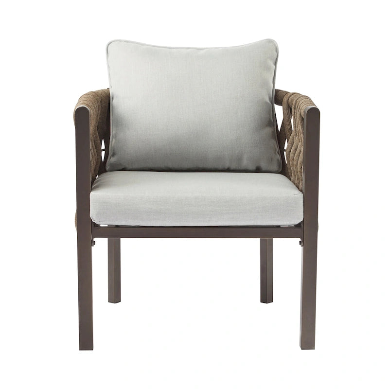Roomfitters – Lot de 2 fauteuils de jardin en métal avec coussins, mobilier de jardin profond avec accoudoirs, marron + gris