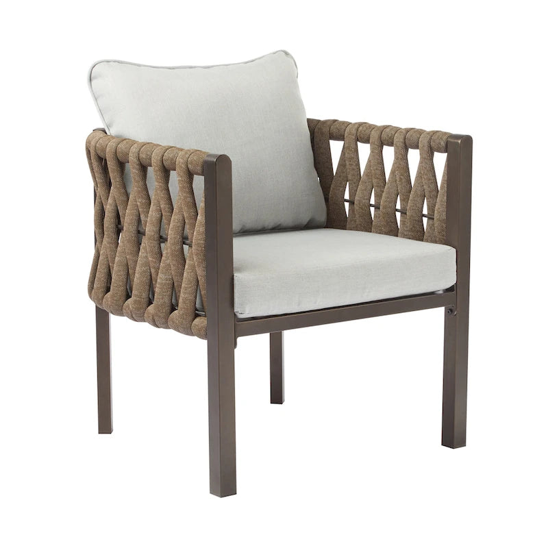 Roomfitters – Lot de 2 fauteuils de jardin en métal avec coussins, mobilier de jardin profond avec accoudoirs, marron + gris