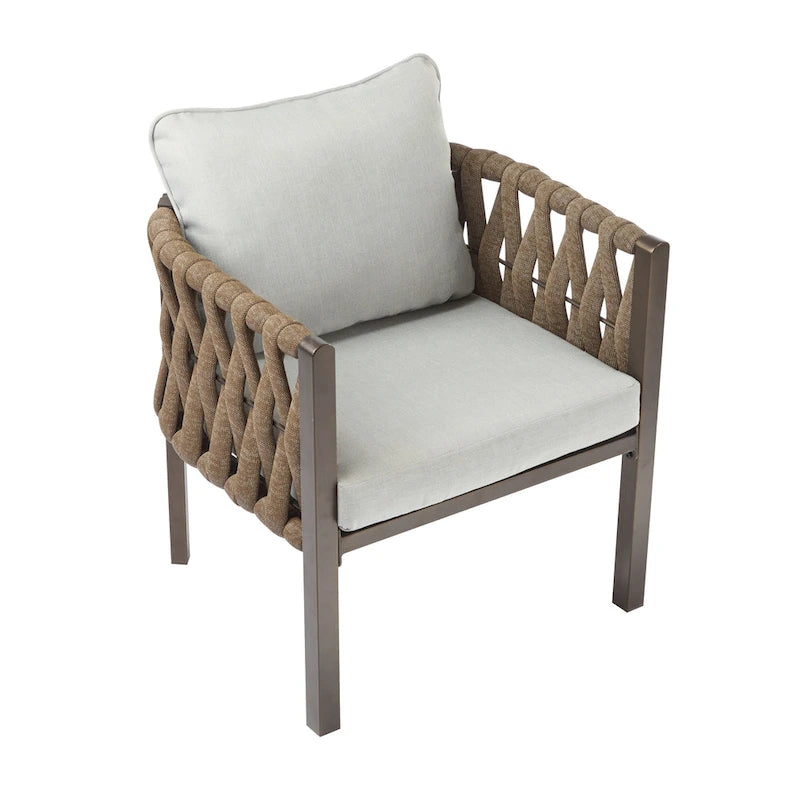 Roomfitters – Lot de 2 fauteuils de jardin en métal avec coussins, mobilier de jardin profond avec accoudoirs, marron + gris