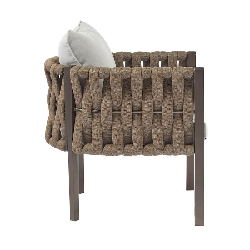 Roomfitters – Lot de 2 fauteuils de jardin en métal avec coussins, mobilier de jardin profond avec accoudoirs, marron + gris