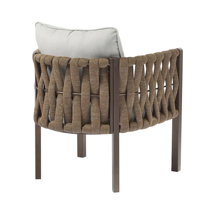 Roomfitters – Lot de 2 fauteuils de jardin en métal avec coussins, mobilier de jardin profond avec accoudoirs, marron + gris