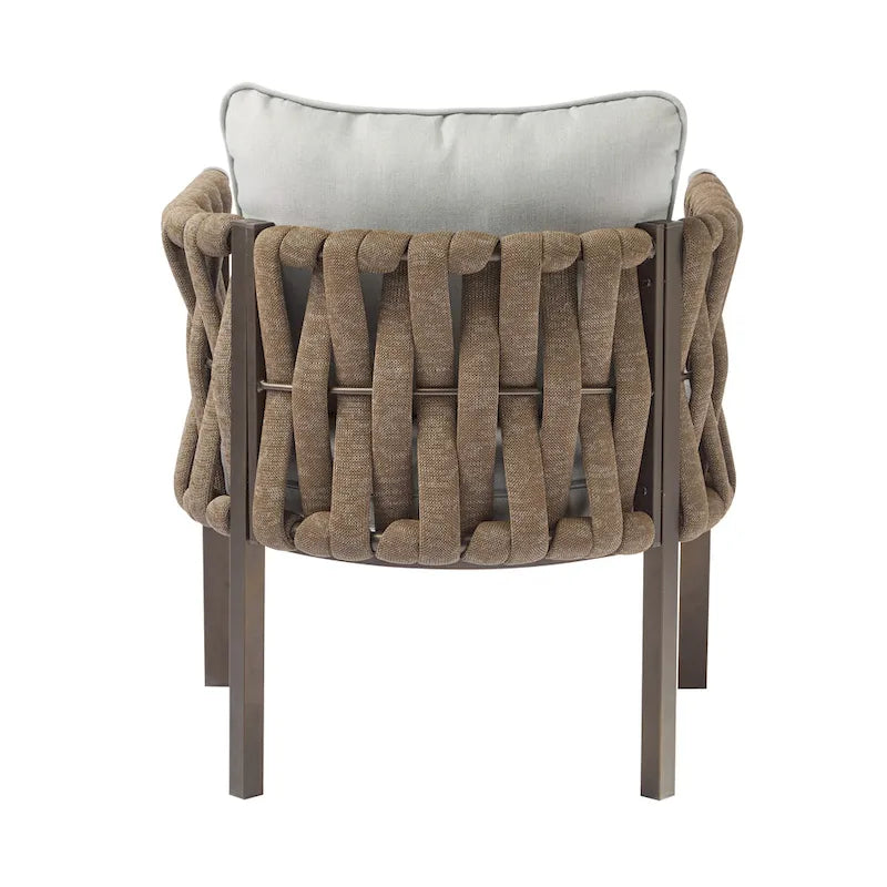 Roomfitters – Lot de 2 fauteuils de jardin en métal avec coussins, mobilier de jardin profond avec accoudoirs, marron + gris