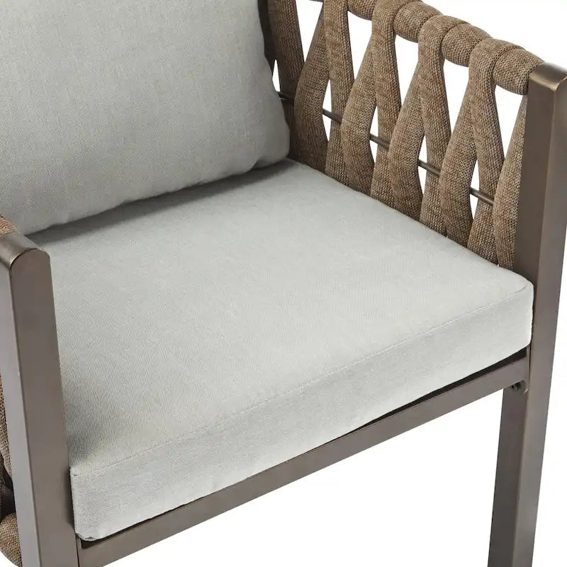 Roomfitters – Lot de 2 fauteuils de jardin en métal avec coussins, mobilier de jardin profond avec accoudoirs, marron + gris