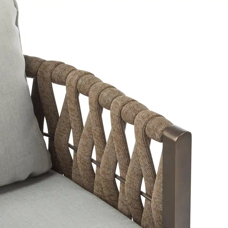 Roomfitters – Lot de 2 fauteuils de jardin en métal avec coussins, mobilier de jardin profond avec accoudoirs, marron + gris