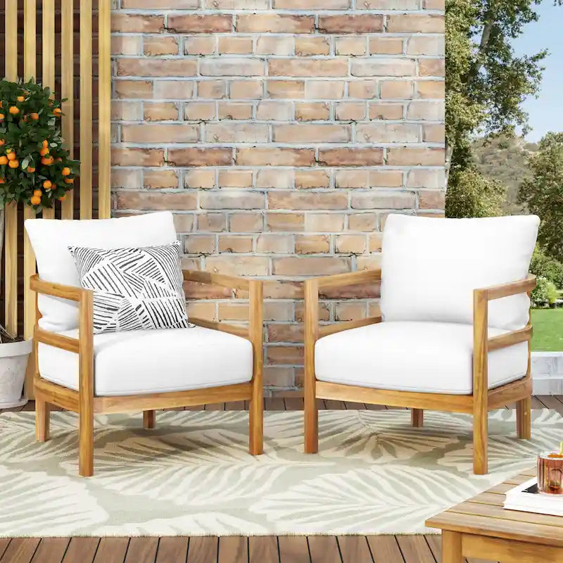 Roomfitters, lot de 2 fauteuils de jardin en bois d'acacia avec coussins imperméables, sièges profonds pour l'extérieur, Teck+Beige