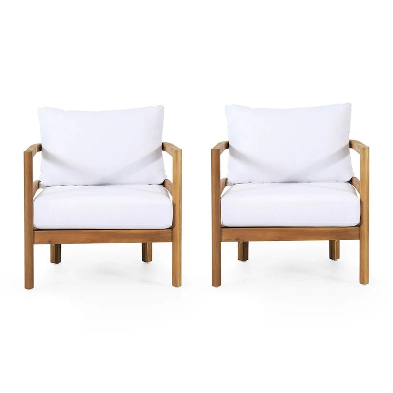 Roomfitters, lot de 2 fauteuils de jardin en bois d'acacia avec coussins imperméables, sièges profonds pour l'extérieur, Teck+Beige