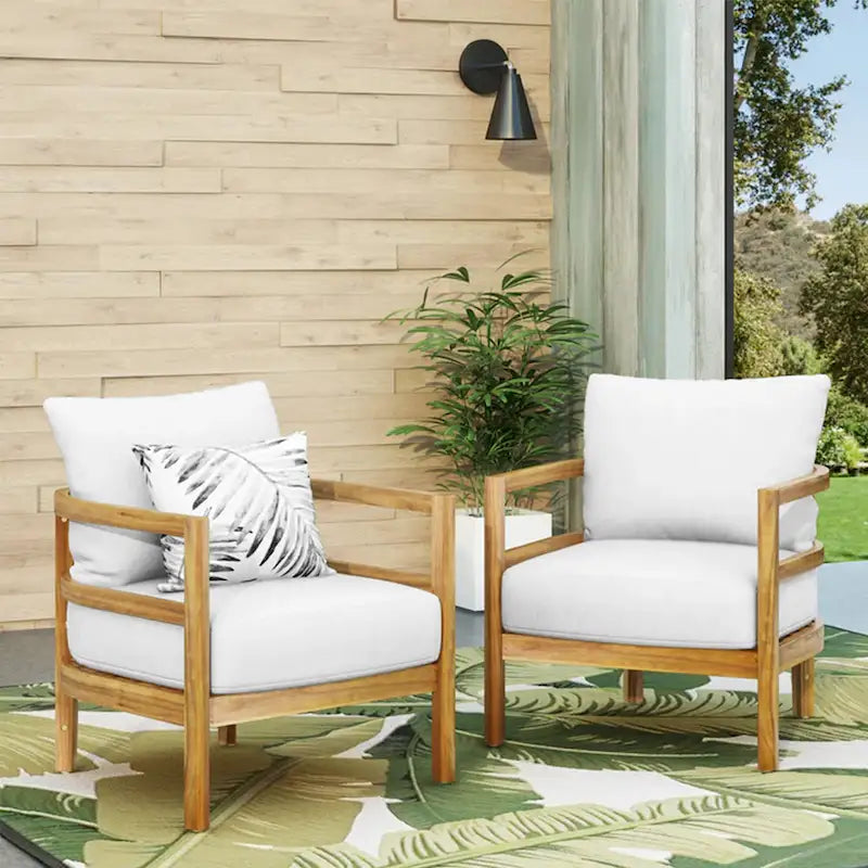 Roomfitters, lot de 2 fauteuils de jardin en bois d'acacia avec coussins imperméables, sièges profonds pour l'extérieur, Teck+Beige