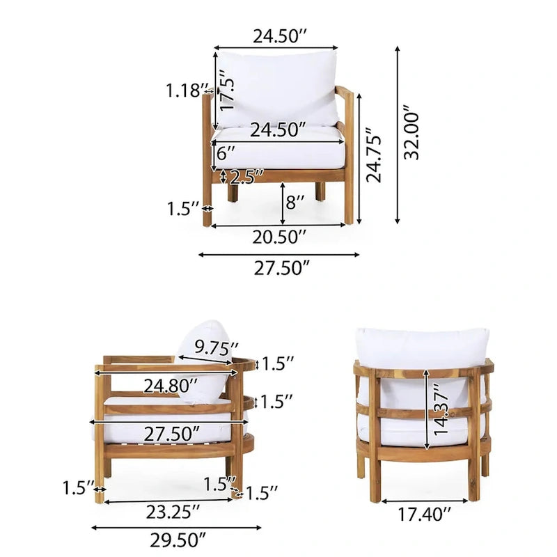 Roomfitters, lot de 2 fauteuils de jardin en bois d'acacia avec coussins imperméables, sièges profonds pour l'extérieur, Teck+Beige