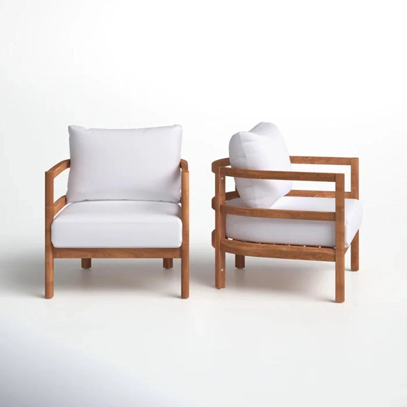 Roomfitters, lot de 2 fauteuils de jardin en bois d'acacia avec coussins imperméables, sièges profonds pour l'extérieur, Teck+Beige